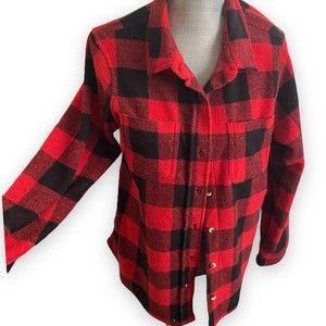 Time And Tru Womens M (8-10) Flannel Red Shirt/Jacket Long Sleeves Pockets Warm!